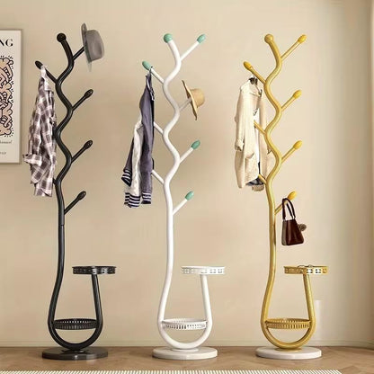 Cream style floor standing coat rack with metal stand, 30 by 170 cm, ideal for hanging coats, bags, and accessories.
