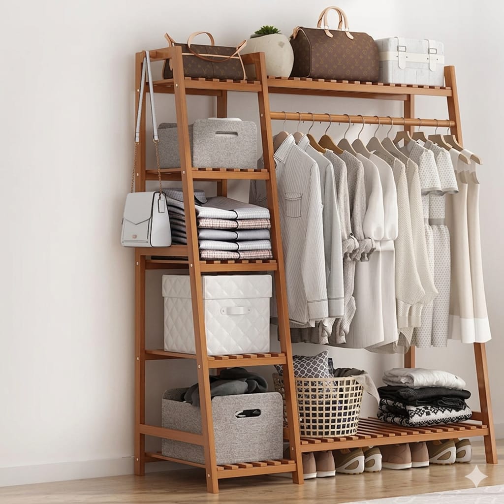 Eco-Friendly Bamboo Multilayer Garment Clothing Hanging Rack