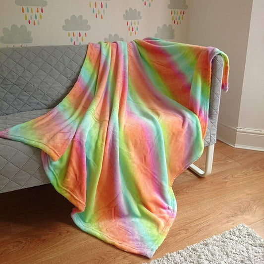 Large rainbow faux fleece blanket, soft and warm, big 6×6 size