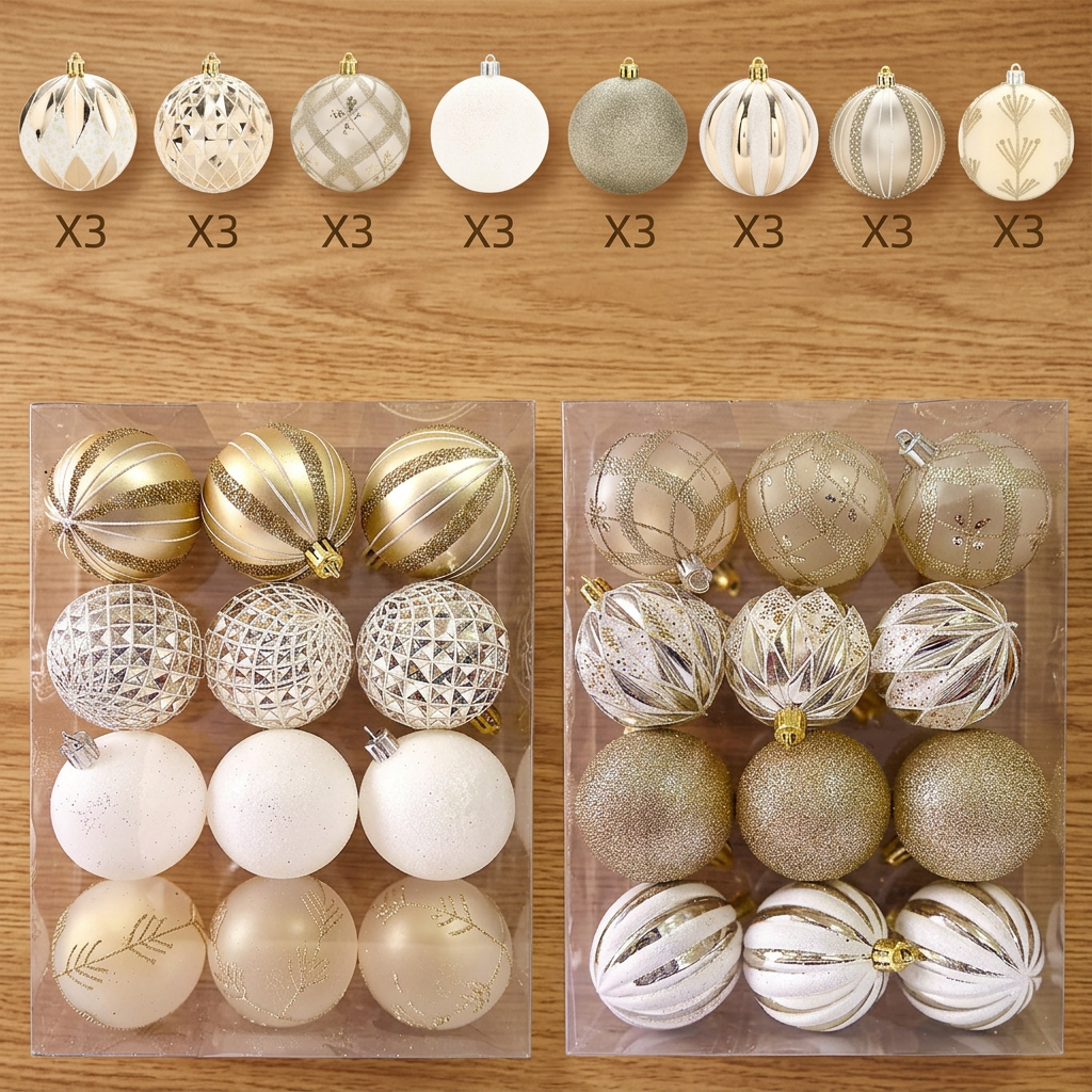 24 Piece 6cm Christmas Baubles Set with Assorted Finishes