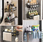 2-piece aluminum alloy wall shelf with towel holder for bathroom and kitchen storage organization.