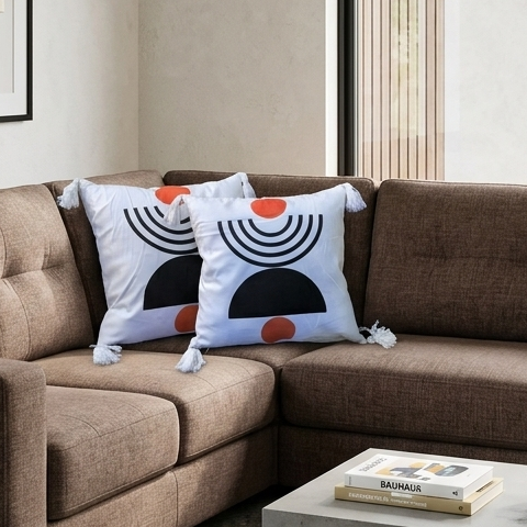 2Pcs Semi Boho Cushion Covers With Tassels
