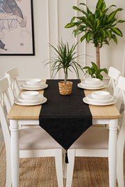 Black linen table runner 220 cm long for 8 to 10 seater dining tables