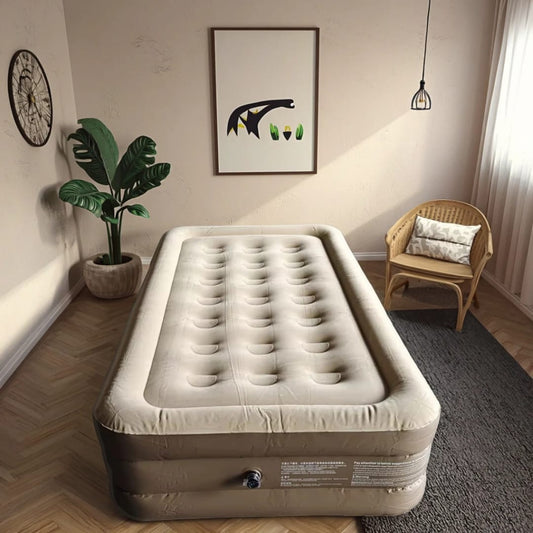 Inflatable airbed mattress with built-in electric pump, 190 by 101 by 38 cm, portable and comfortable for home or camping.