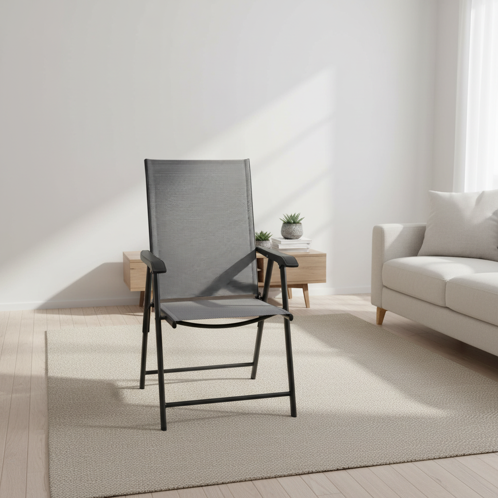 Folding Outdoor Chair With Textilene Mesh And Armrests