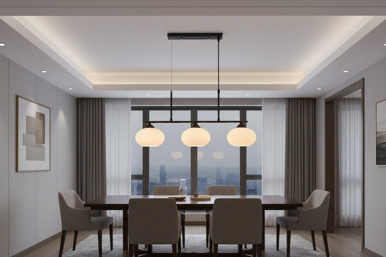 Black & White 3-Light Glass Pendant-PL 1151-03-BK