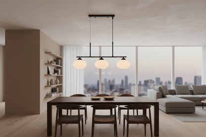 Black & White 3-Light Glass Pendant-PL 1151-03-BK