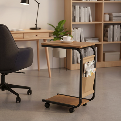 2 Tier Trolley Side Table with Storage Pocket