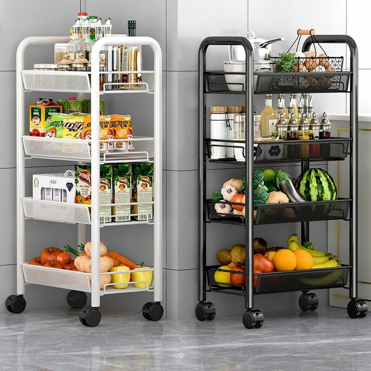 4-Layer Multifunctional Mesh Storage Trolley