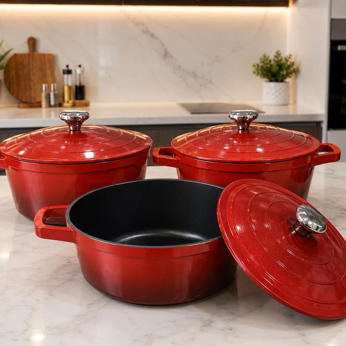 3Pc Non Stick Cooking Pots Set 28 cm