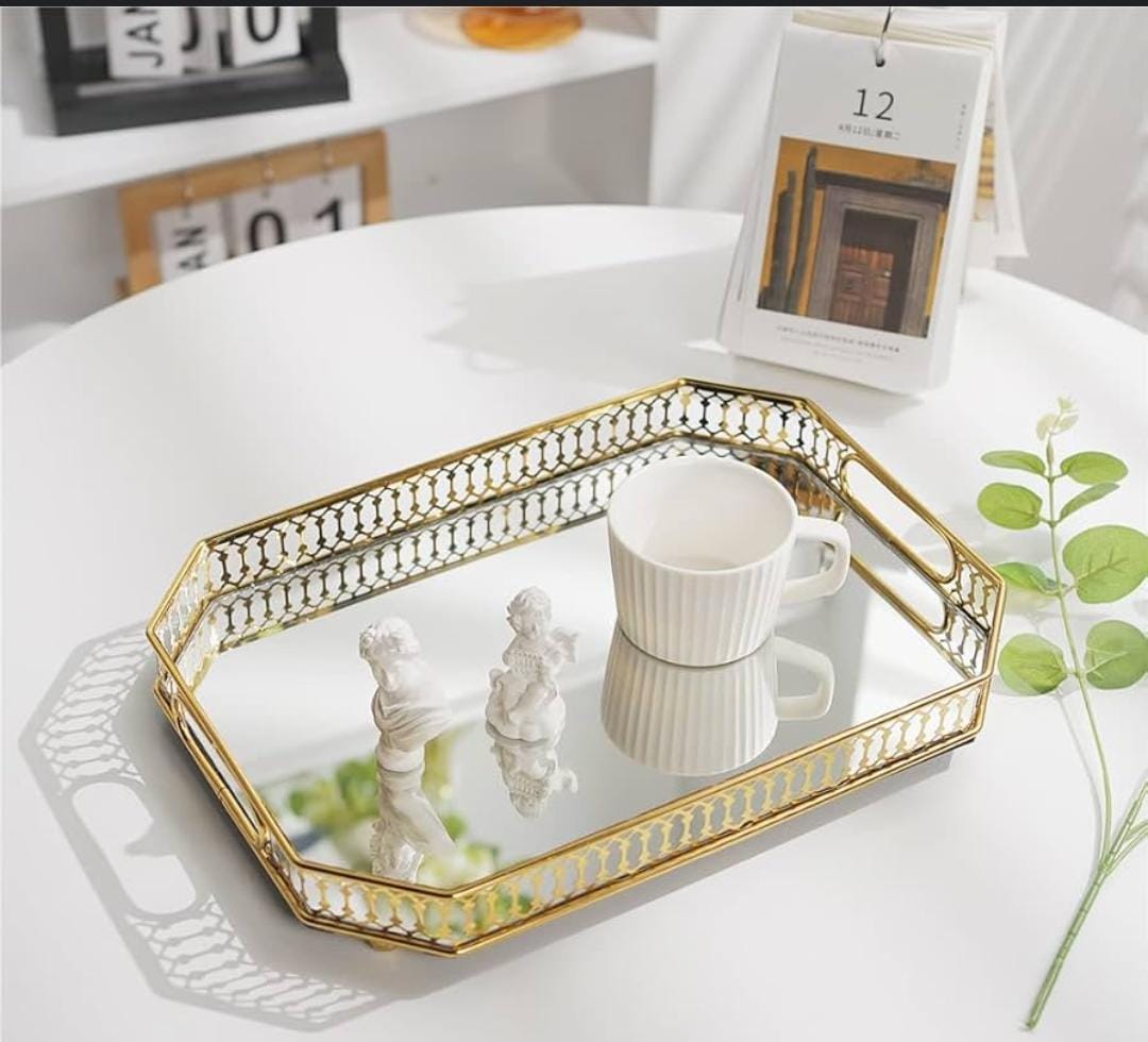 Vanity Round Decorative Gold Vintage Tray Mirror