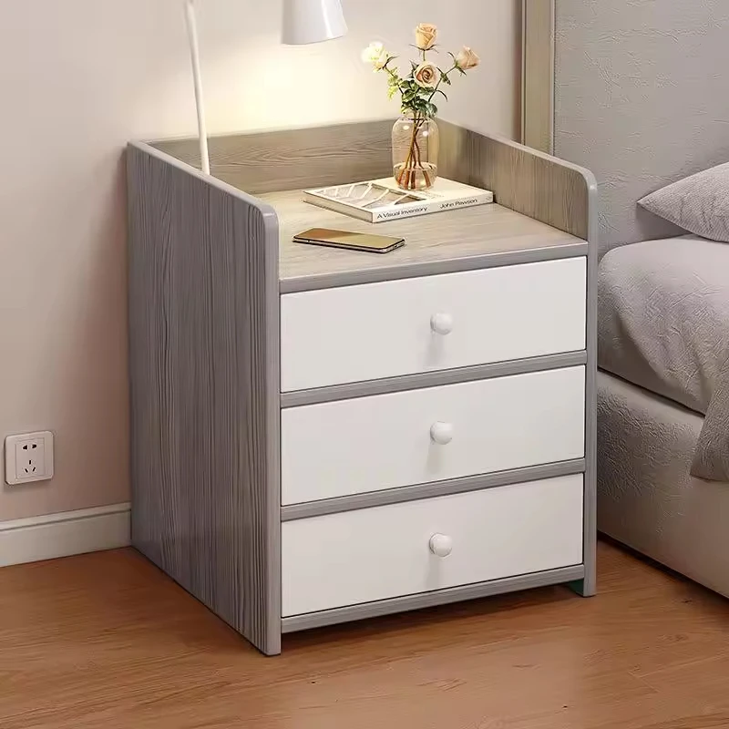 Compact Nordic bedside nightstand with storage drawers, measuring 32.4 × 26 × 48 cm, for minimalist bedroom décor.