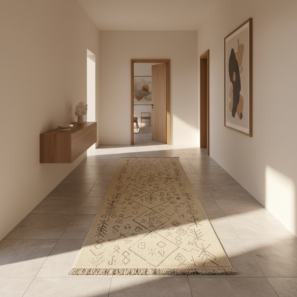 Oriental Weavers Kemet Moroccan Tribal Corridor Runner Rug - Beige Black Berber Symbols with Fringe KBORIE229 #5