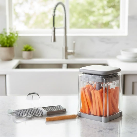 Press-type vegetable and potato cutter with stainless steel blades
