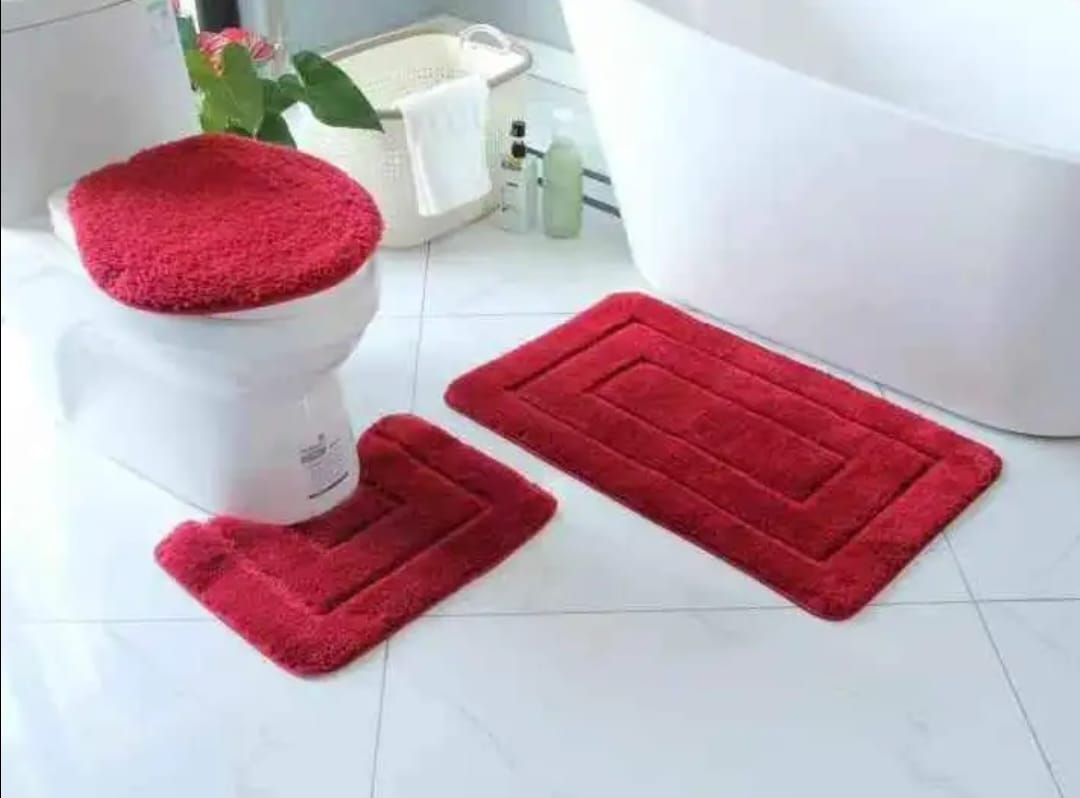 3 Pcs Of Toilet Mat Set
