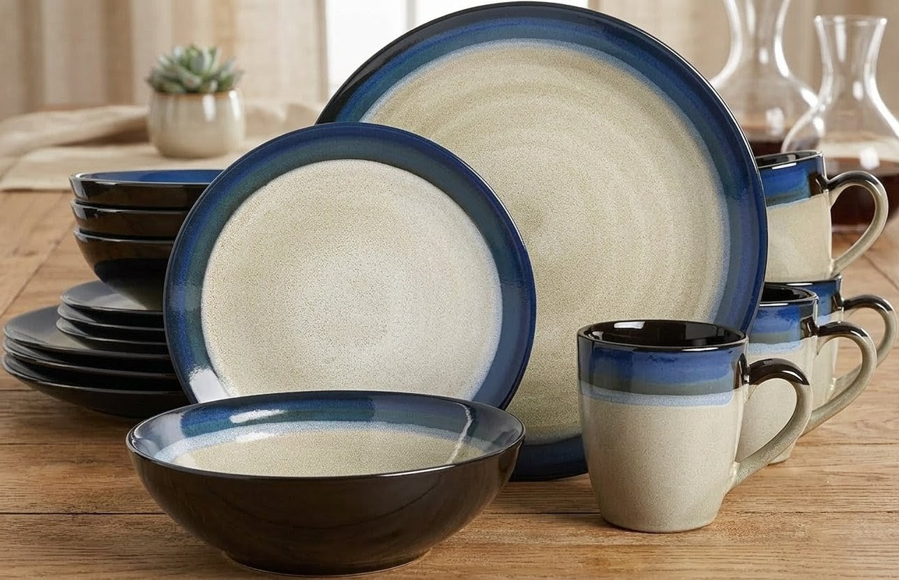 24Pc Elite Couture Bands Ceramic Dinner Set