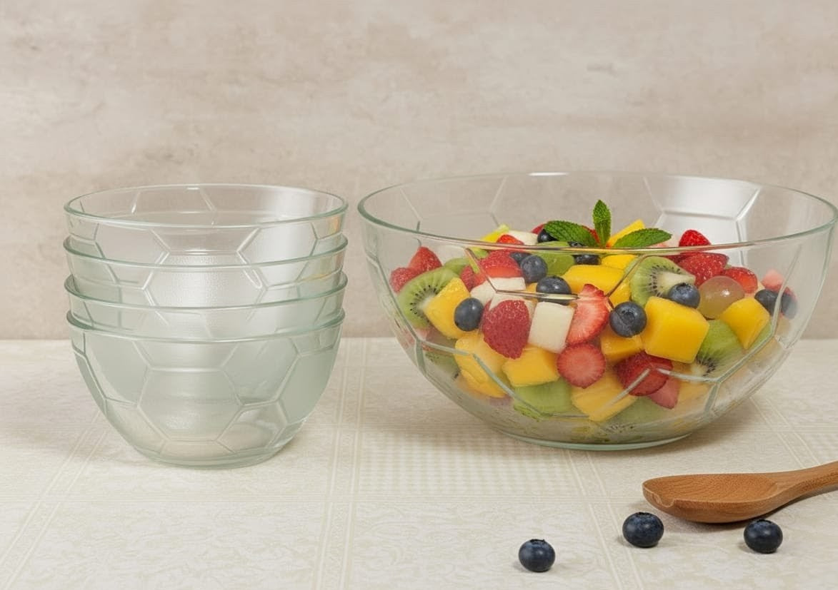 Costa football pattern glass bowl set with 1 large and 6 small bowls