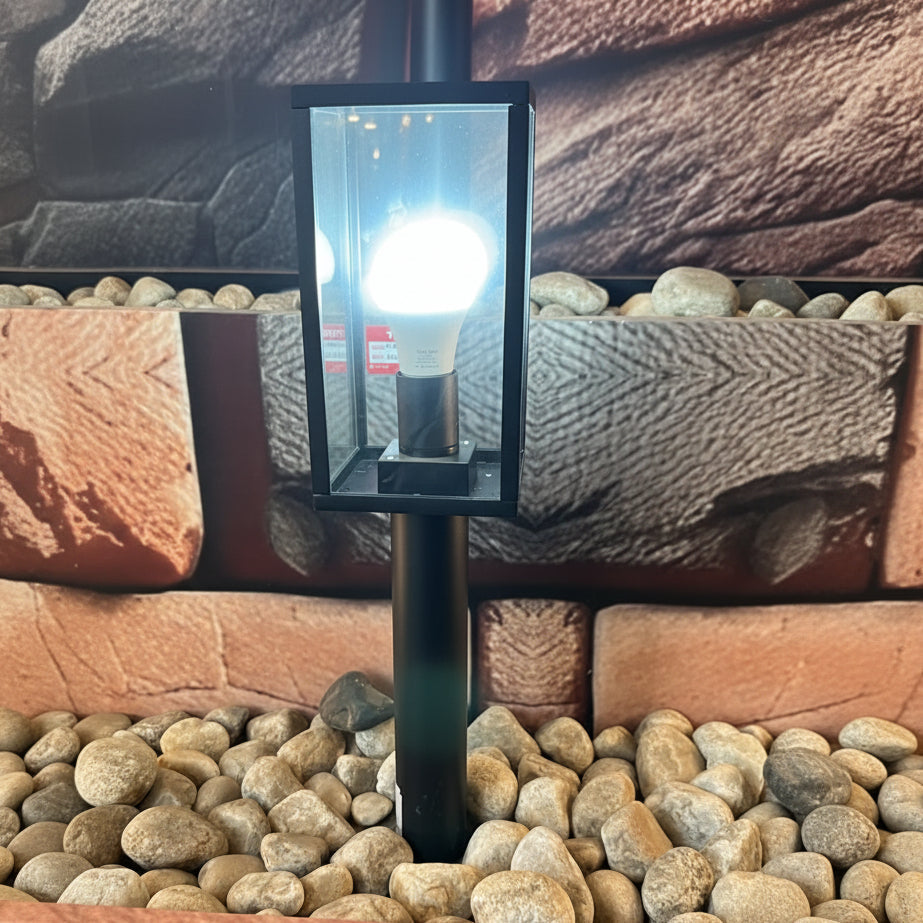 Black aluminium garden bollard light with E27 lamp holder for outdoor pathway and landscape lighting LL 22BL-12-05-BK - Gemelli Collection