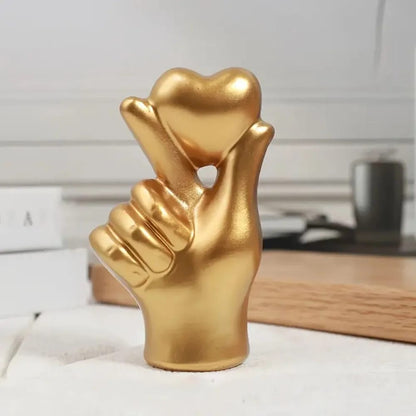 Heart Hand Gesture Resin Decor Statue in Gold, White, or Black