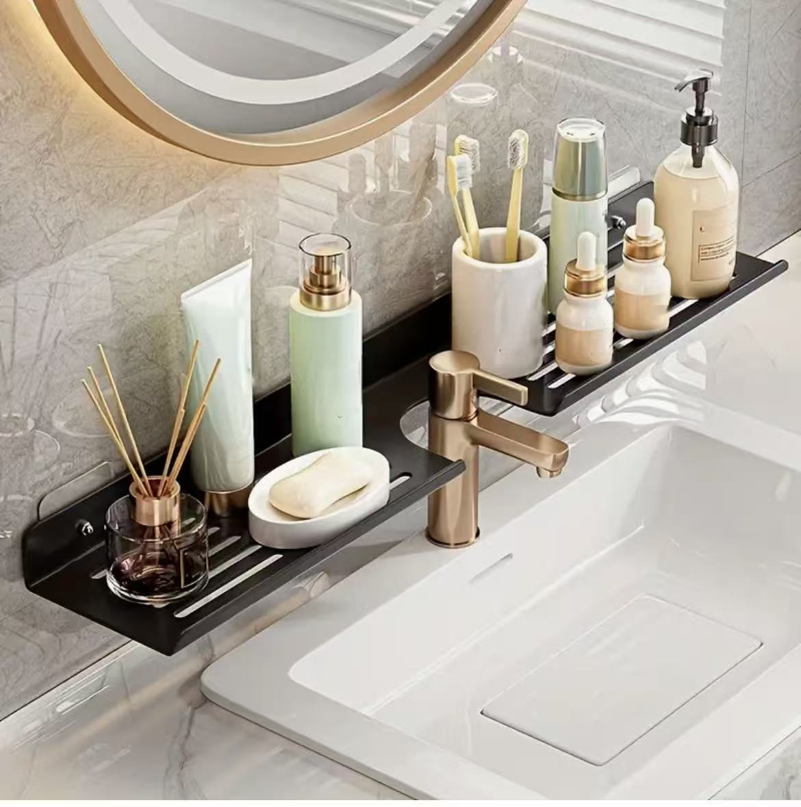 Black Wall-Mounted Bathroom Storage Rack