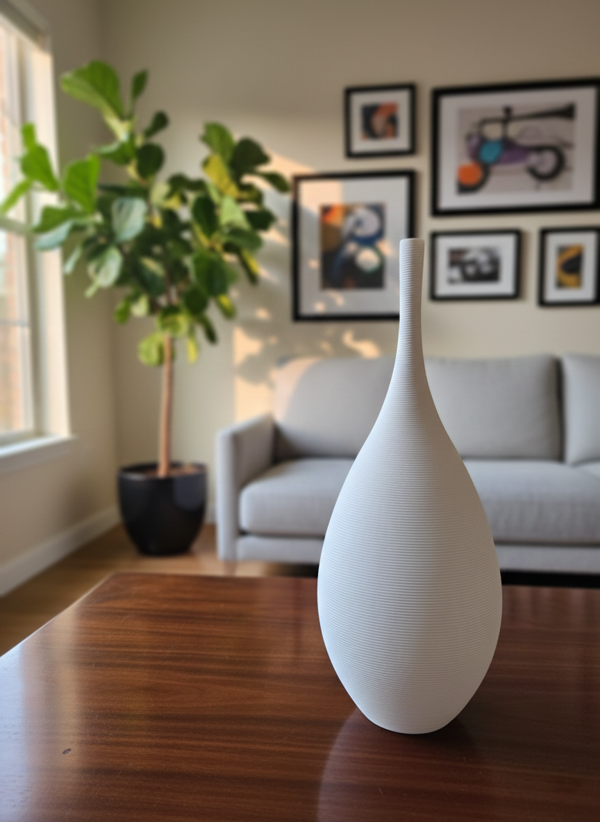Minimalist brushed ceramic vase with matte finish, 8x25cm