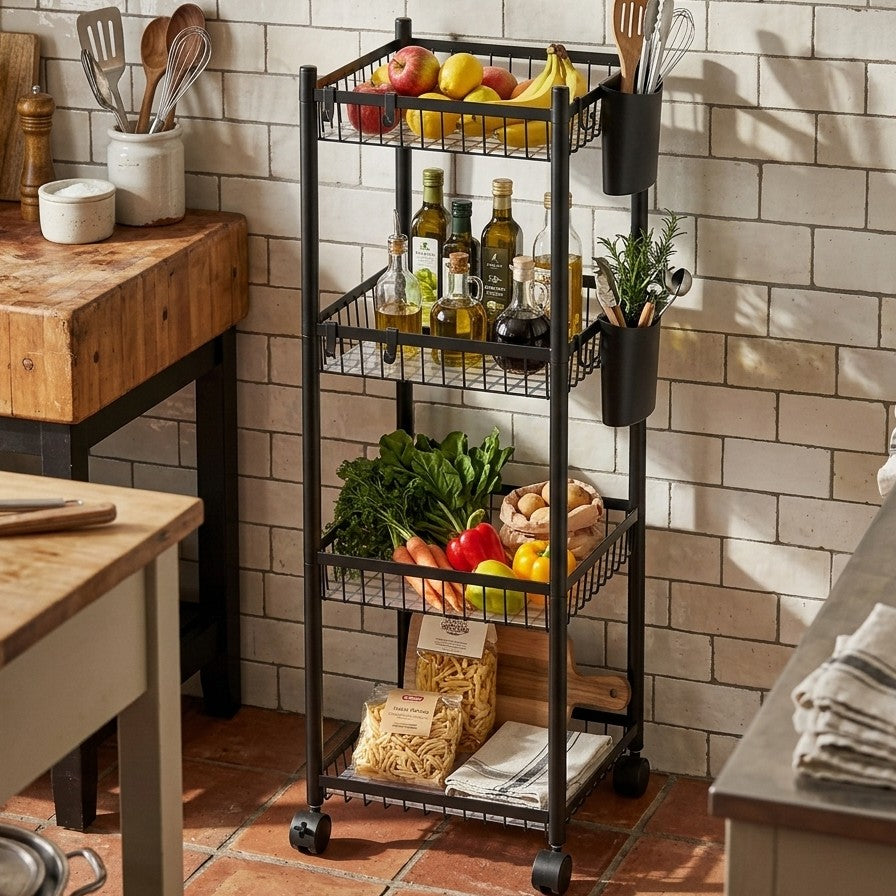 4 Tier Multifunctional Storage Rack Rolling Organizer Trolley