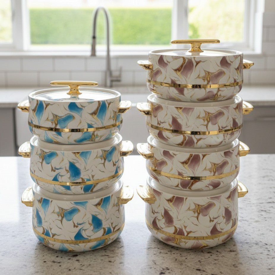 Four piece Lumina insulated hotpot set with assorted capacities.