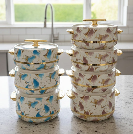 Four piece Lumina insulated hotpot set with assorted capacities.