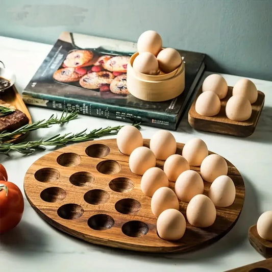 Wooden egg storage box multi compartment tray, kitchen egg holder organizer for safe storage. 🥚✨