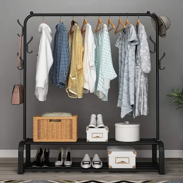 Cloth Rack With Double Storage Shelf