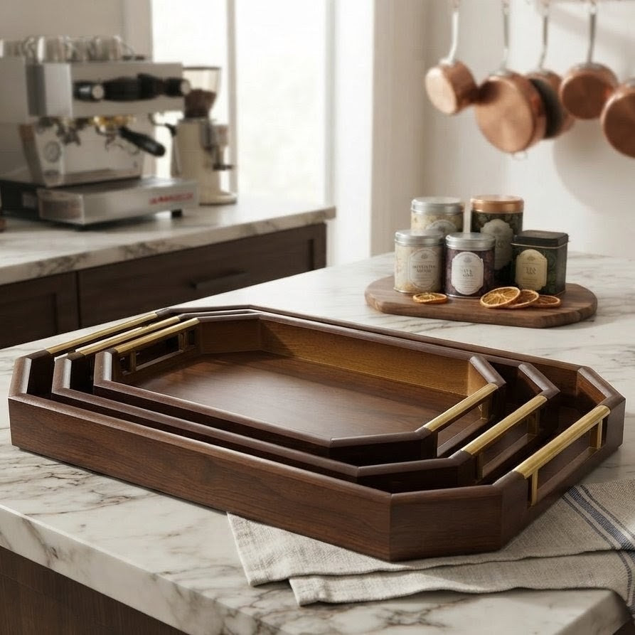 3Pc Octagonal Serving Tray Set