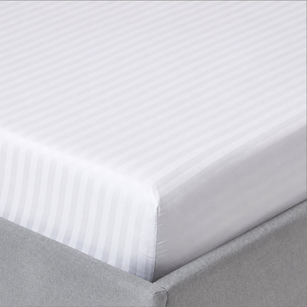 White Striped Fitted Cotton Bedsheets Set