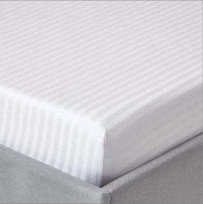 White Striped Fitted Cotton Bedsheets Set