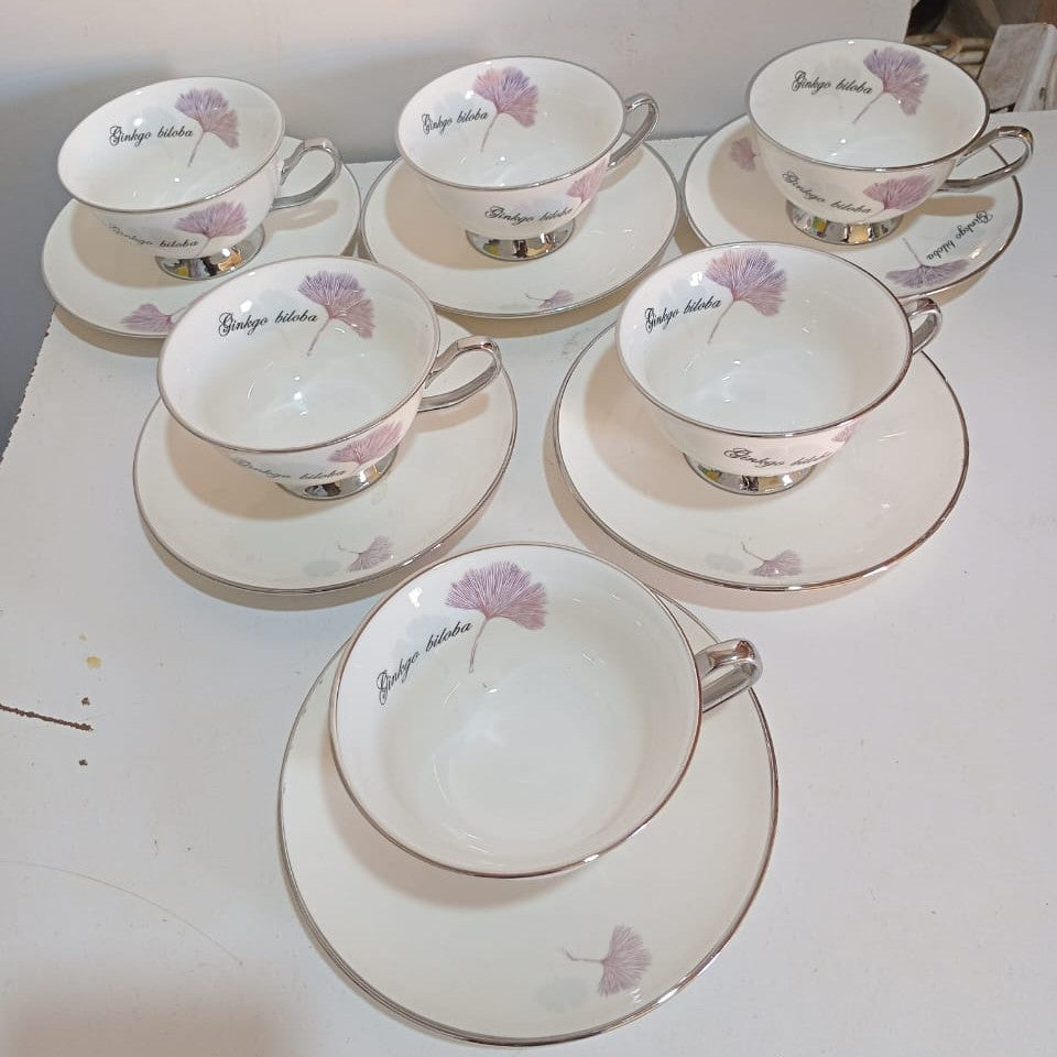 Bone China Cup and Saucer Set with Gold Stand