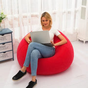Large inflatable sofa bean bag with manual pump, portable seating in red, blue, and brown, size 110 by 110 by 85 cm. 🛋️✨