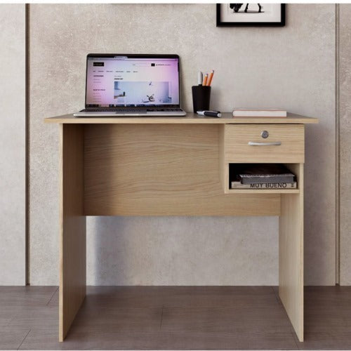 0.9m Office desk in black with lockable drawer and open shelf for home and office use