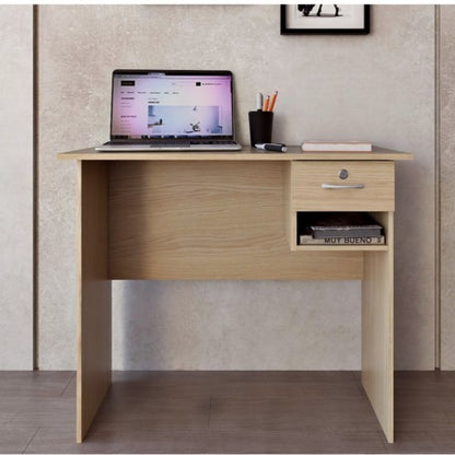 0.9m Office desk in black with lockable drawer and open shelf for home and office use