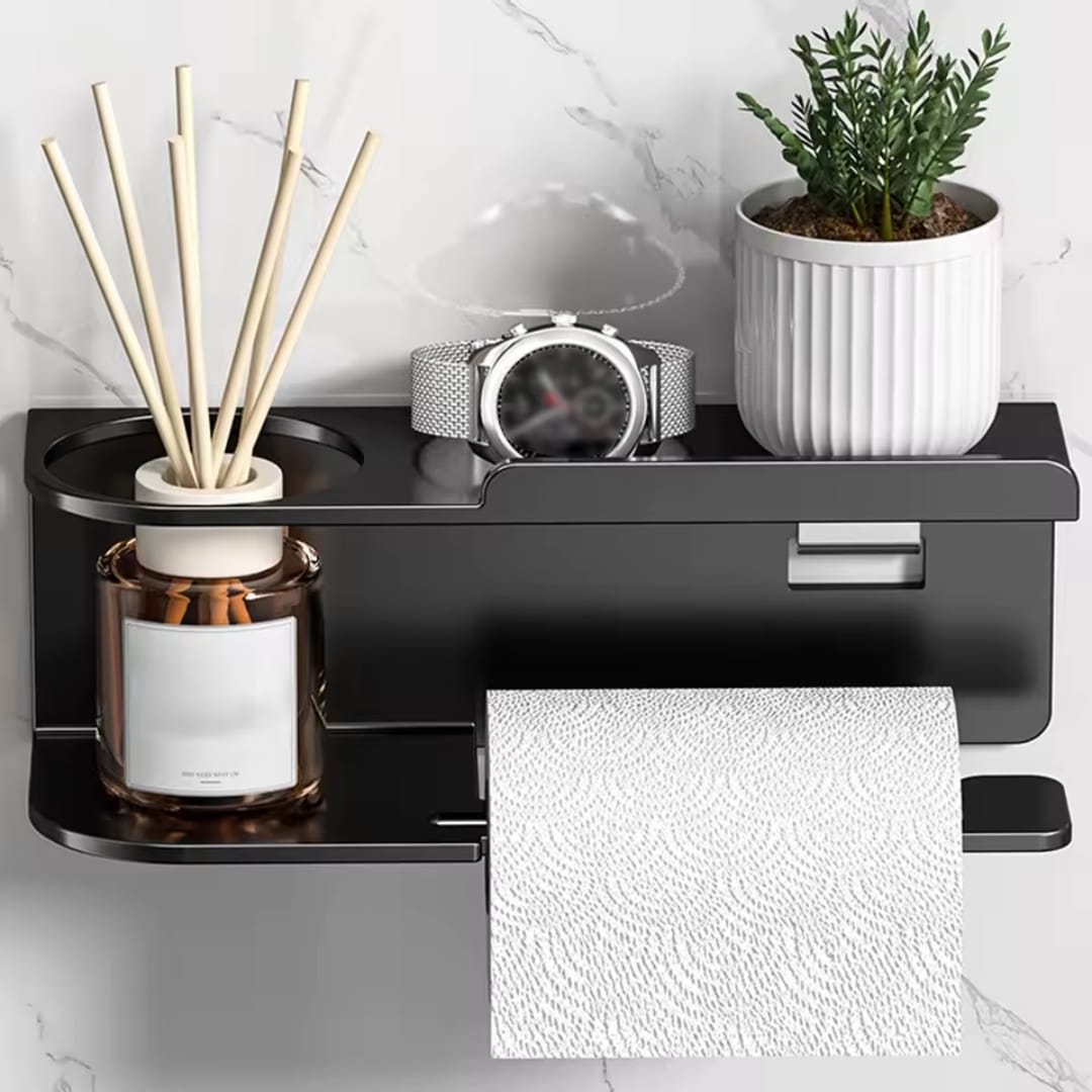 Wall Mounted Toilet Paper Holder with Storage Shelf