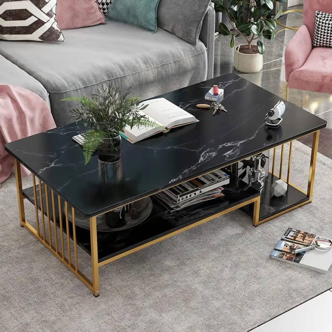 Black marble effect wooden coffee table with a modern design