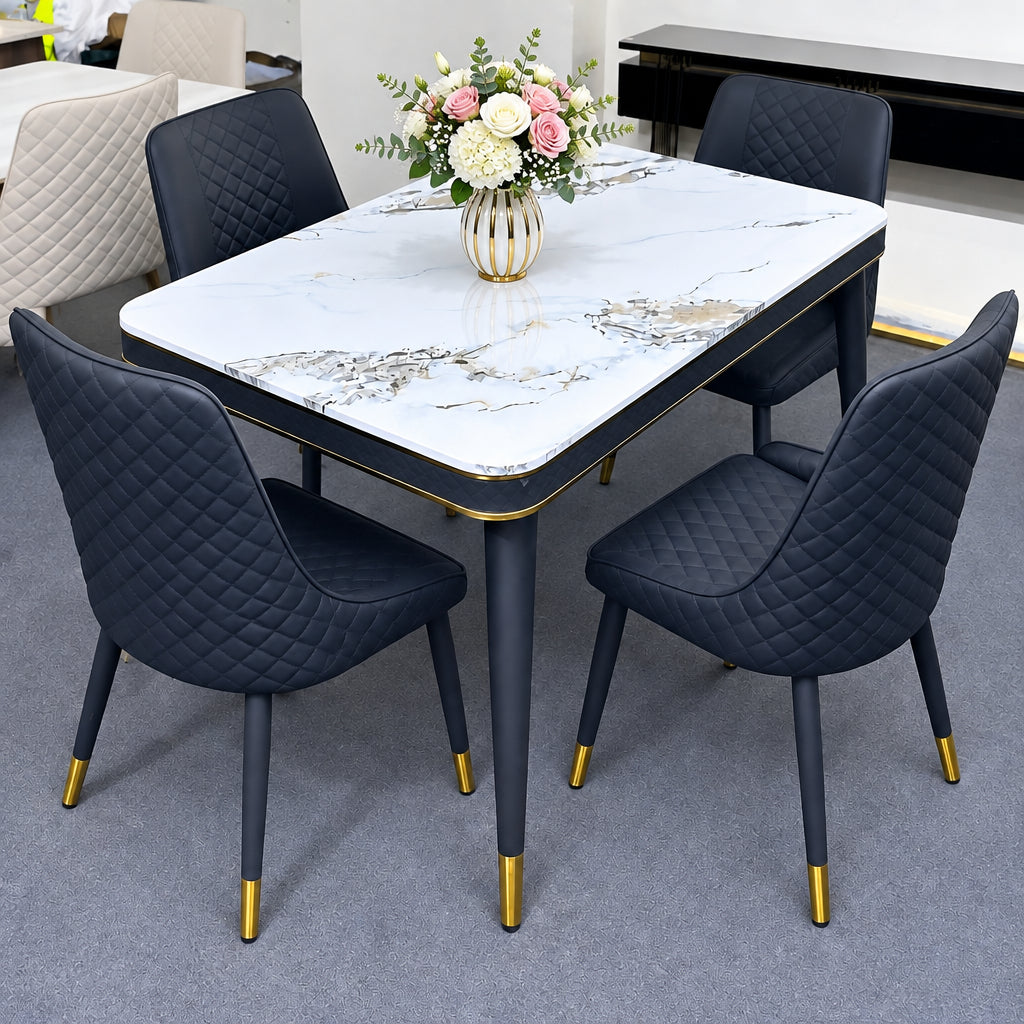 4 Seater Marble Dining Table with Microfibre Chairs