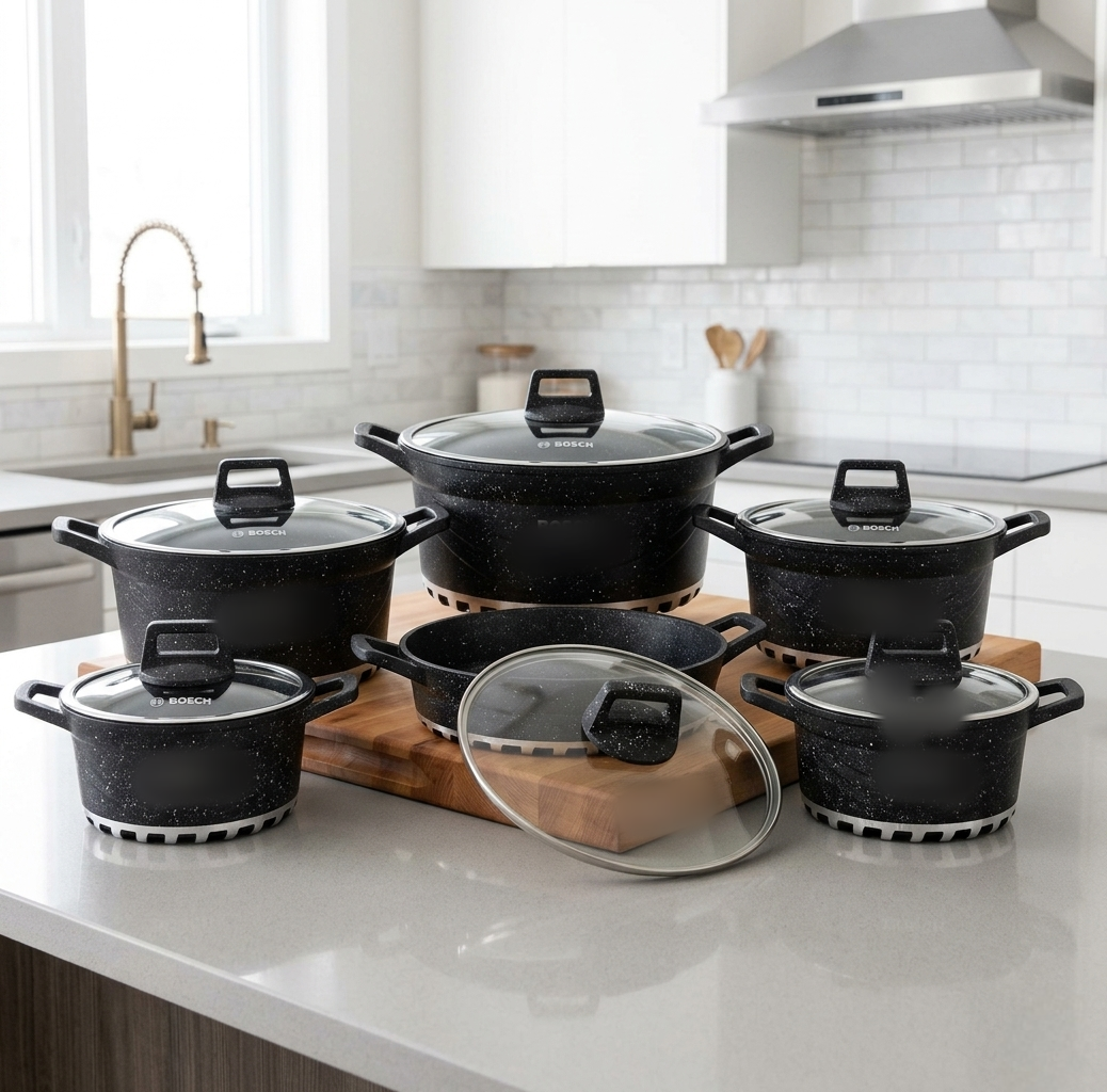 10 Piece cookware set made in Germany with black finish for modern kitchen cooking