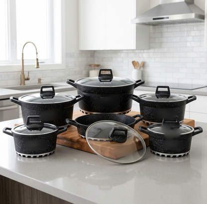 10 Piece cookware set made in Germany with black finish for modern kitchen cooking