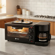 3 In 1 Breakfast maker with toaster oven and coffee maker for compact kitchen use