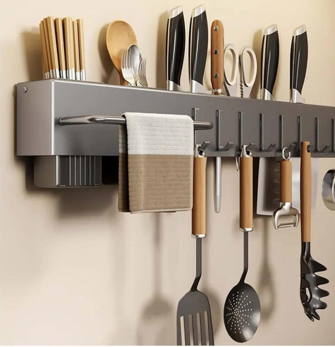 Black rectangle wall mounted kitchen organizer 60x5x7 cm