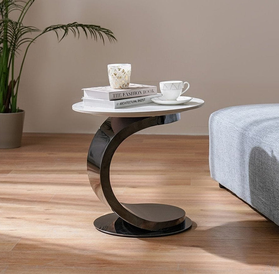 Mini side table with marble top and metallic stand, modern compact accent table for stylish interiors. 🪑✨
