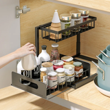 2 Tier Metallic Sliding Pull Out Cabinet Organizer Rack