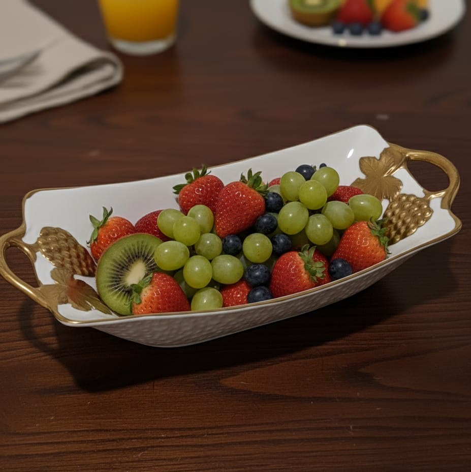 Porcelain Bowl With Fruit Details White And Gold
