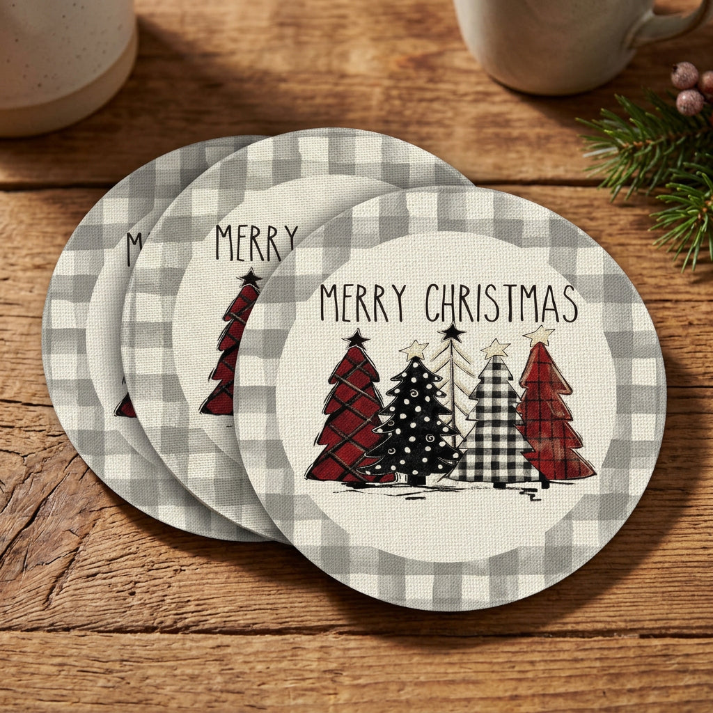 34cm Plaid Christmas Round Placemats Set of 2 Made from Spun Polyester for Festive Table Settings available in Nairobi, Kenya