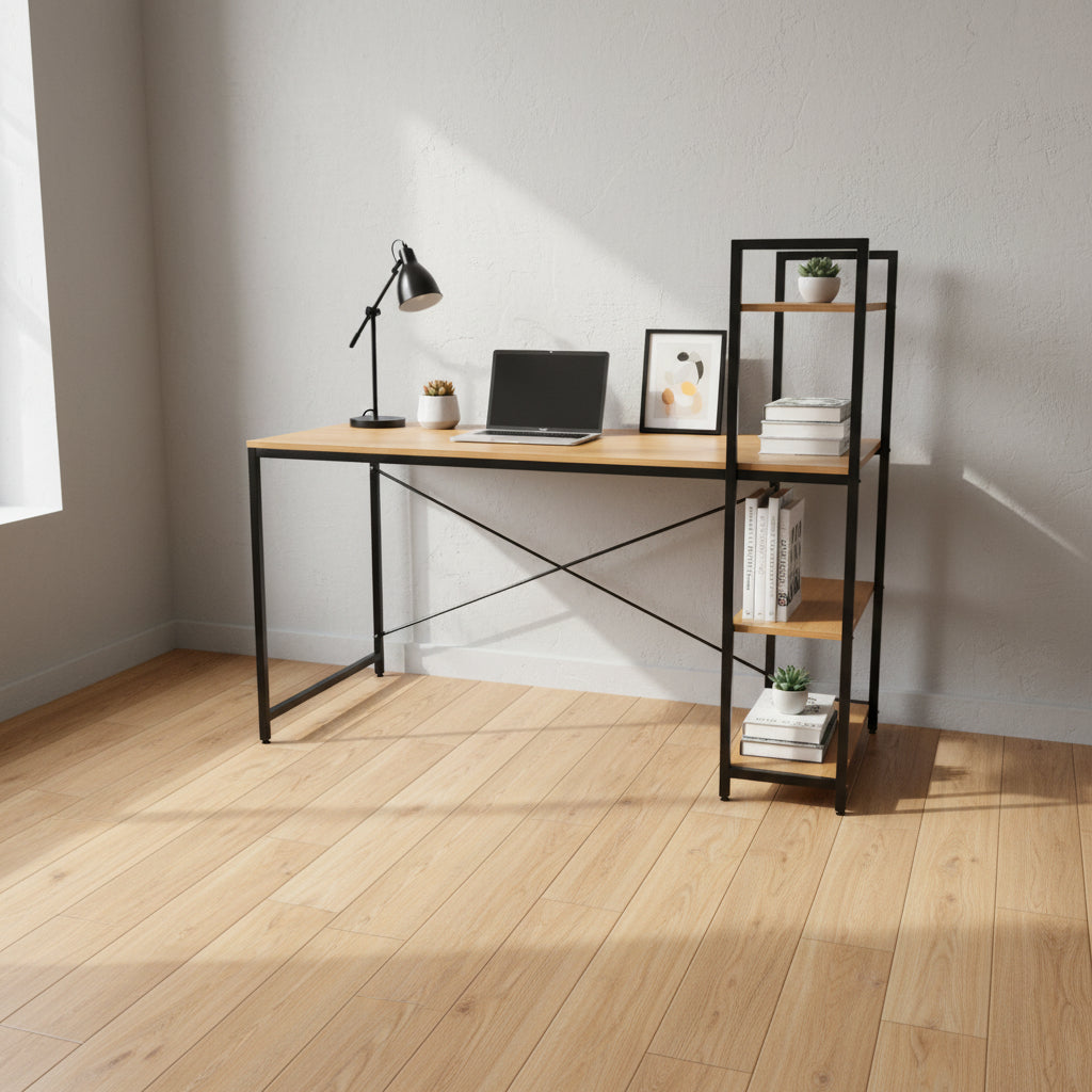 Large Ergonomic Desk with Shelves 60 × 120 × 70 cm
