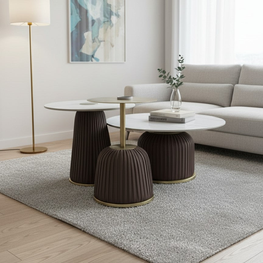3-in-1 Pure Marble Coffee Table Set